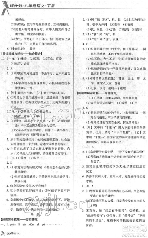 广东经济出版社2022全优点练课计划八年级语文下册RJ人教版答案 广东经济出版社2022全优点练课计划八年级语文下册RJ人教版答案