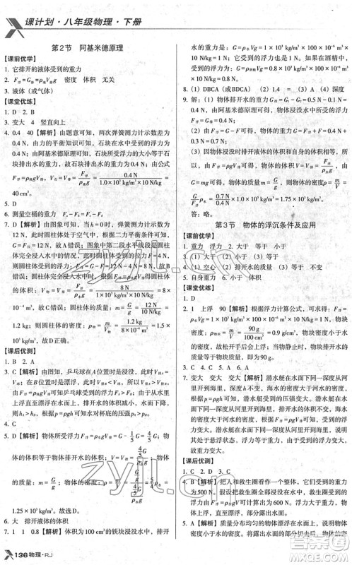 广东经济出版社2022全优点练课计划八年级物理下册RJ人教版答案