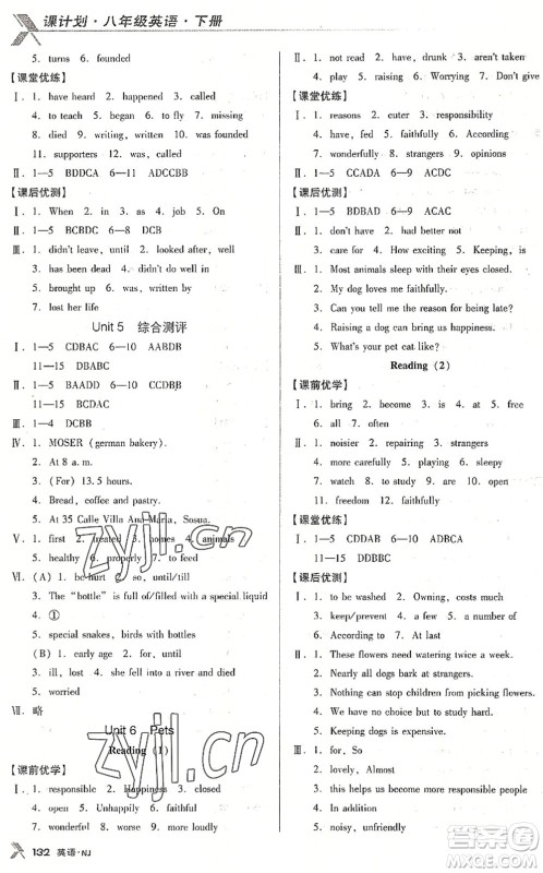 广东经济出版社2022全优点练课计划八年级英语下册NJ牛津版答案
