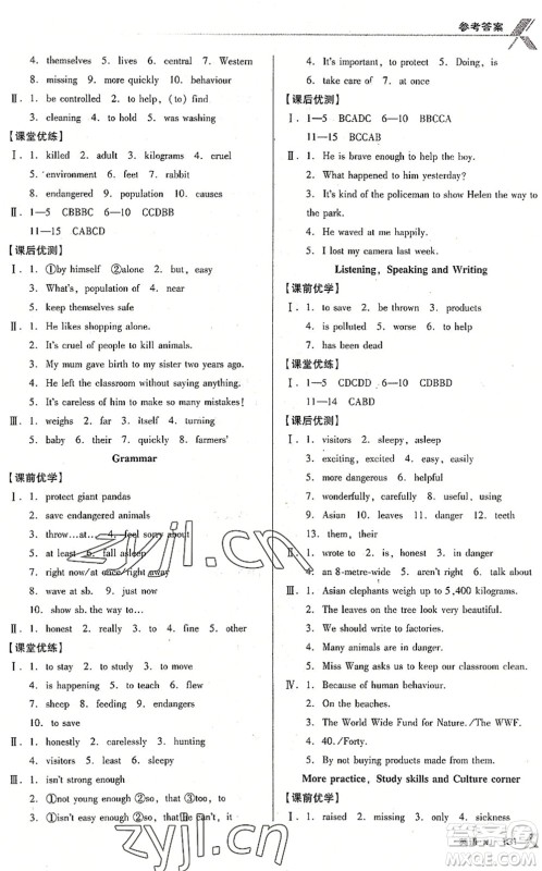 广东经济出版社2022全优点练课计划八年级英语下册NJ牛津版答案