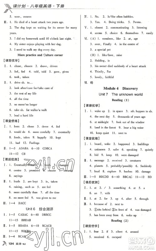 广东经济出版社2022全优点练课计划八年级英语下册NJ牛津版答案