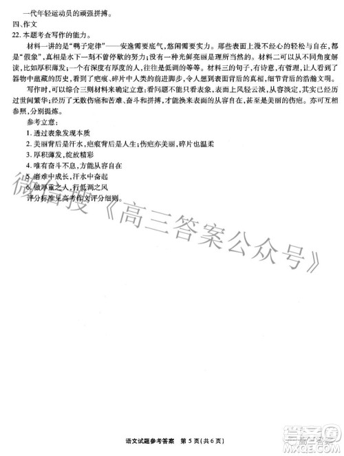 2022年安徽省示范高中皖北协作区第24届高三联考语文答案