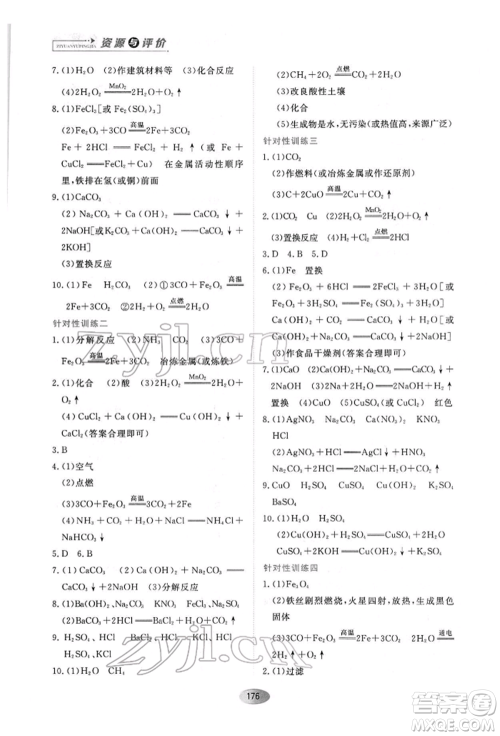 黑龙江教育出版社2022资源与评价九年级下册化学人教版参考答案