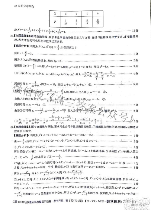 2022全国100所名校最新高考模拟示范卷二数学试题及答案