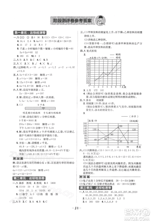 首都师范大学出版社2022小学必刷题五年级数学下册苏教版参考答案