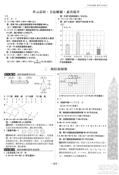 首都师范大学出版社2022小学必刷题六年级数学下册苏教版参考答案