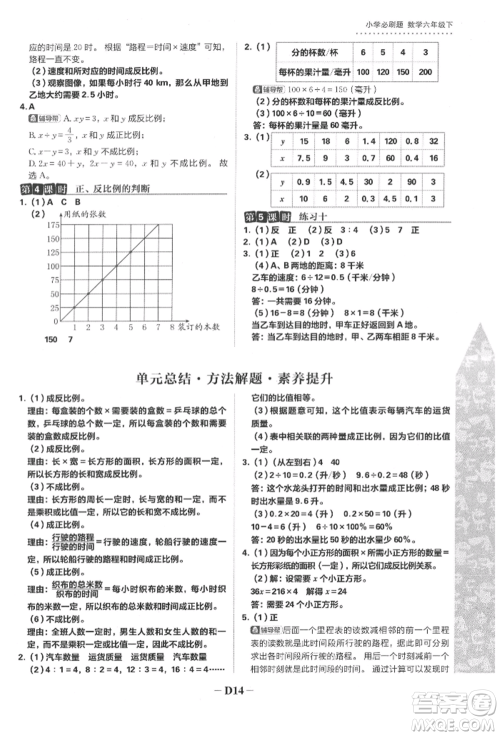 首都师范大学出版社2022小学必刷题六年级数学下册苏教版参考答案