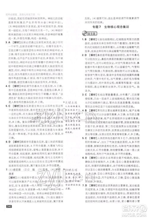 开明出版社2022初中必刷题七年级生物下册人教版参考答案 开明出版社2022初中必刷题七年级生物下册人教版参考答案