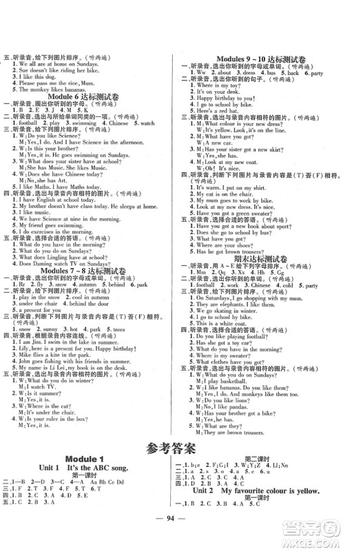 广东经济出版社2022名师测控三年级英语下册WY外研版答案