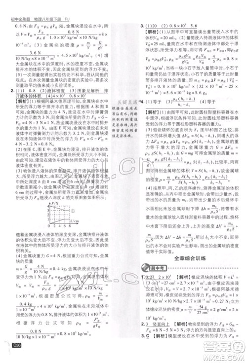 开明出版社2022初中必刷题八年级物理下册人教版参考答案