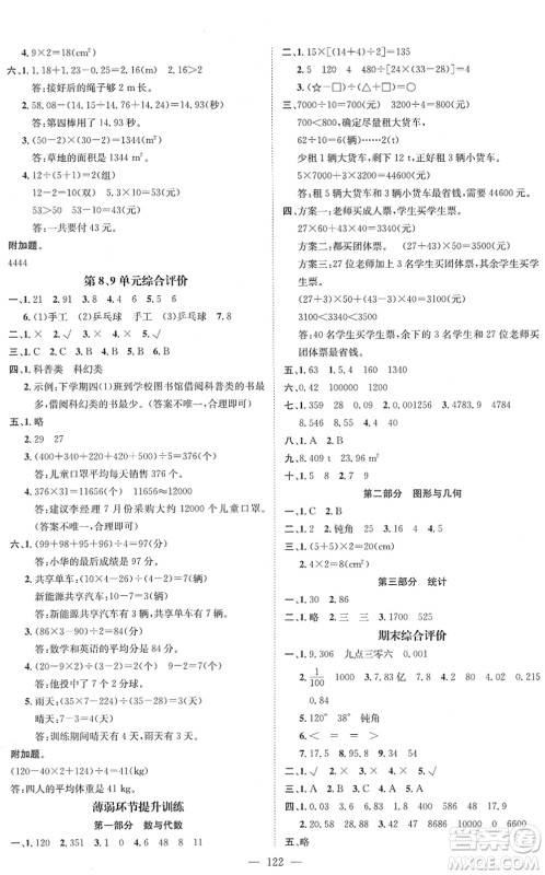 江西教育出版社2022名师测控四年级数学下册RJ人教版答案 江西教育出版社2022名师测控四年级数学下册RJ人教版答案