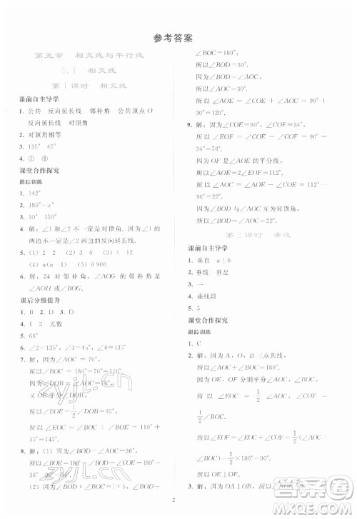 人民教育出版社2022同步轻松练习数学七年级下册人教版答案