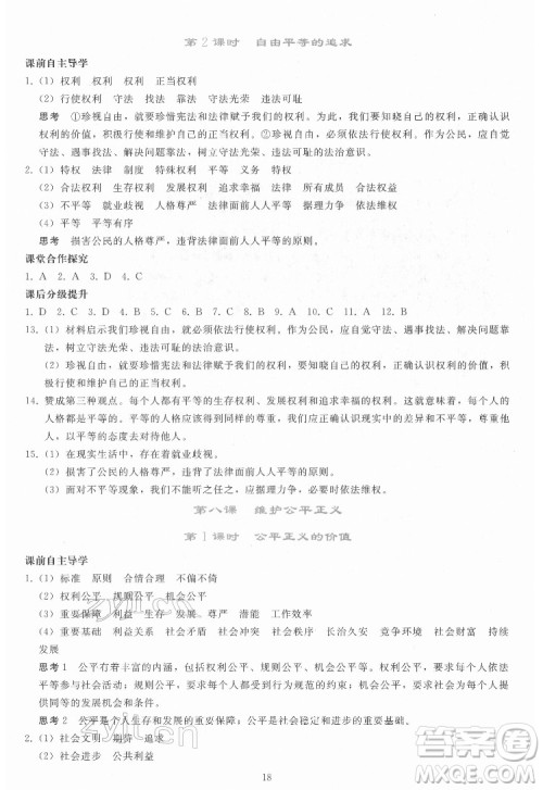 人民教育出版社2022同步轻松练习道德与法治八年级下册人教版答案