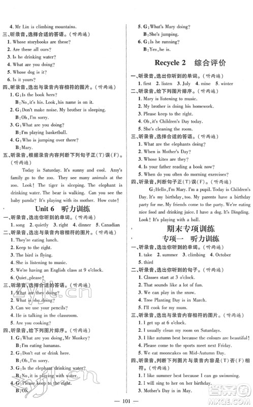 江西教育出版社2022名师测控五年级英语下册RJ人教版答案