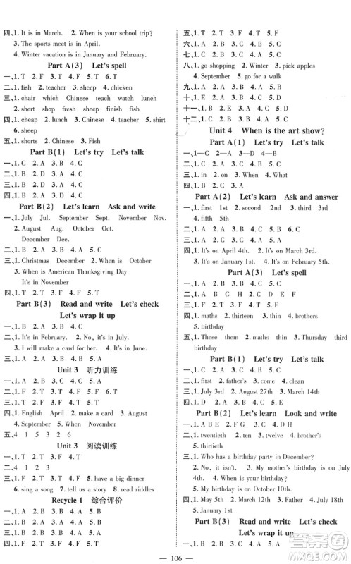 江西教育出版社2022名师测控五年级英语下册RJ人教版答案