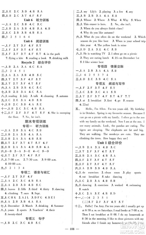 江西教育出版社2022名师测控五年级英语下册RJ人教版答案