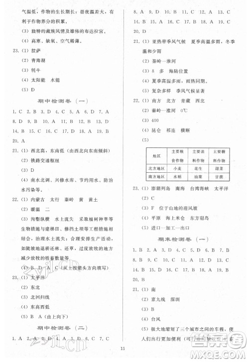 人民教育出版社2022同步轻松练习地理八年级下册人教版答案