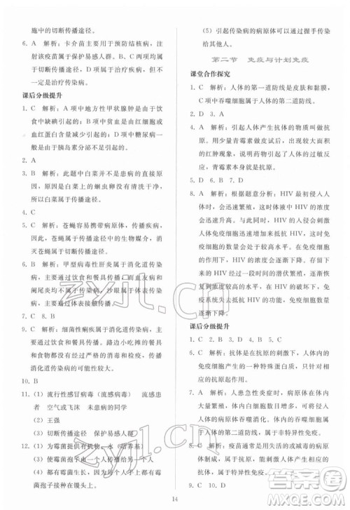 人民教育出版社2022同步轻松练习生物学八年级下册人教版答案