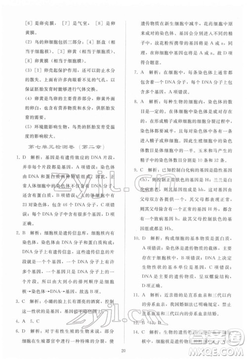 人民教育出版社2022同步轻松练习生物学八年级下册人教版答案