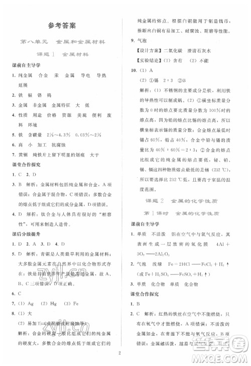 人民教育出版社2022同步轻松练习化学九年级下册人教版答案