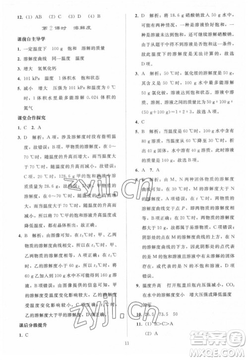 人民教育出版社2022同步轻松练习化学九年级下册人教版答案