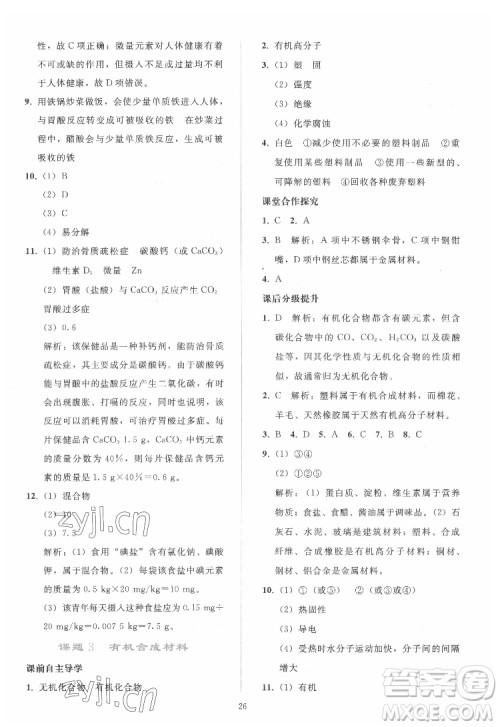 人民教育出版社2022同步轻松练习化学九年级下册人教版答案