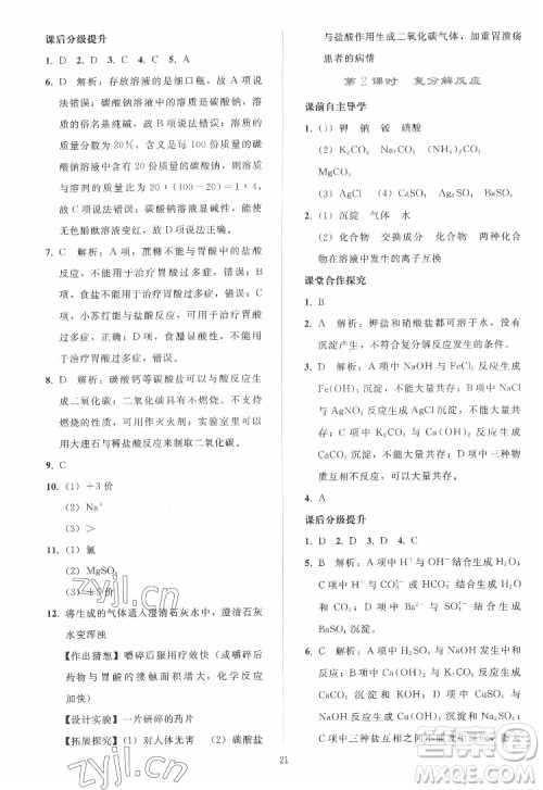 人民教育出版社2022同步轻松练习化学九年级下册人教版答案