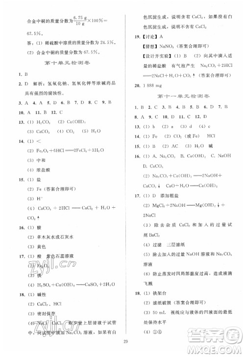 人民教育出版社2022同步轻松练习化学九年级下册人教版答案