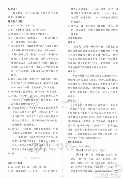 人民教育出版社2022同步轻松练习语文九年级下册人教版答案