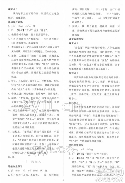 人民教育出版社2022同步轻松练习语文九年级下册人教版答案