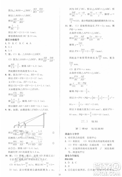 人民教育出版社2022同步轻松练习数学九年级下册人教版答案