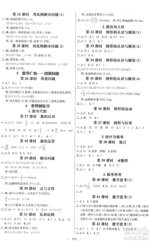 广东经济出版社2022名师测控六年级数学下册RJ人教版浙江专版答案