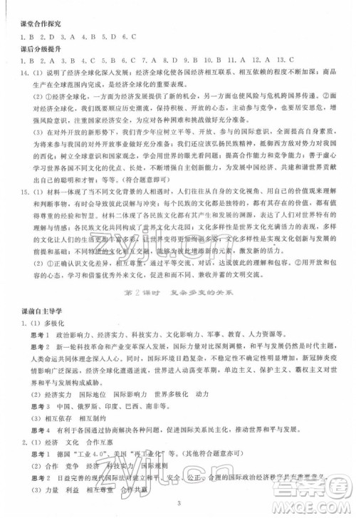 人民教育出版社2022同步轻松练习道德与法治九年级下册人教版答案