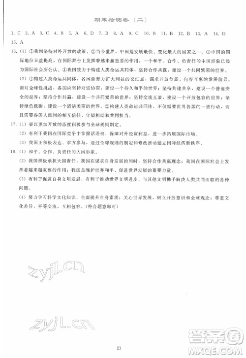 人民教育出版社2022同步轻松练习道德与法治九年级下册人教版答案 人民教育出版社2022同步轻松练习道德与法治九年级下册人教版答案