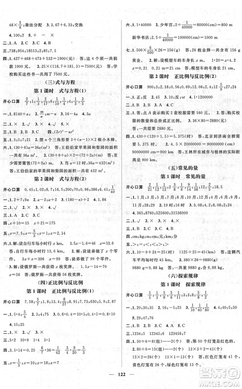 广东经济出版社2022名师测控六年级数学下册BS北师版答案