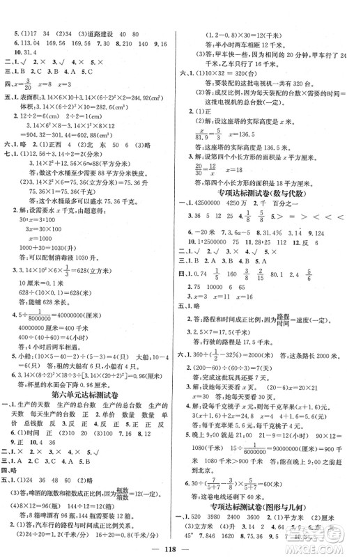 广东经济出版社2022名师测控六年级数学下册SJ苏教版答案
