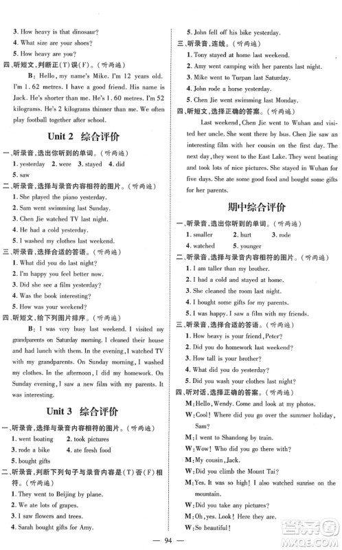 江西教育出版社2022名师测控六年级英语下册RJ人教版答案