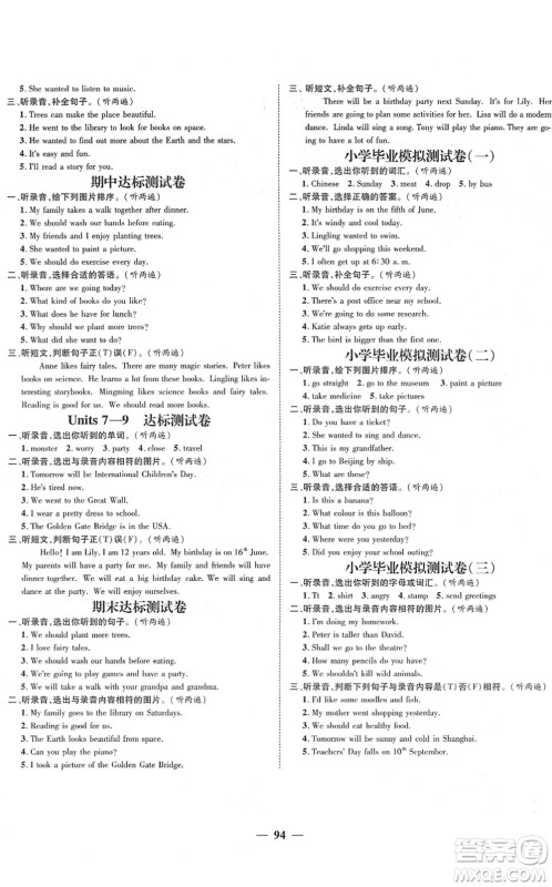 广东经济出版社2022名师测控六年级英语下册XS湘少版答案