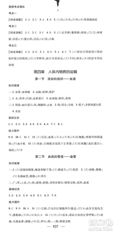 江西教育出版社2022名师测控七年级生物下册RJ人教版答案