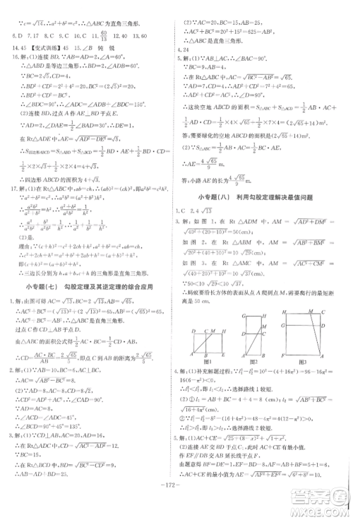 安徽师范大学出版社2022课时A计划八年级下册数学沪科版参考答案