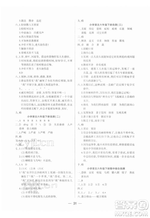 希望出版社2022新课标两导两练高效学案语文六年级下册人教版答案