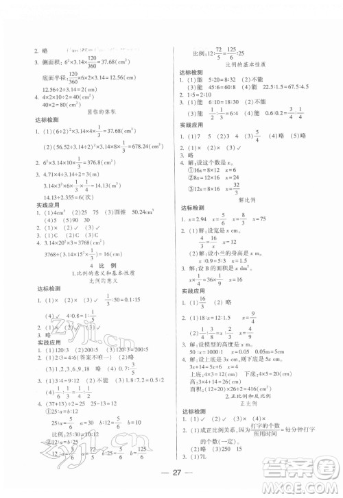 希望出版社2022新课标两导两练高效学案数学六年级下册人教版答案