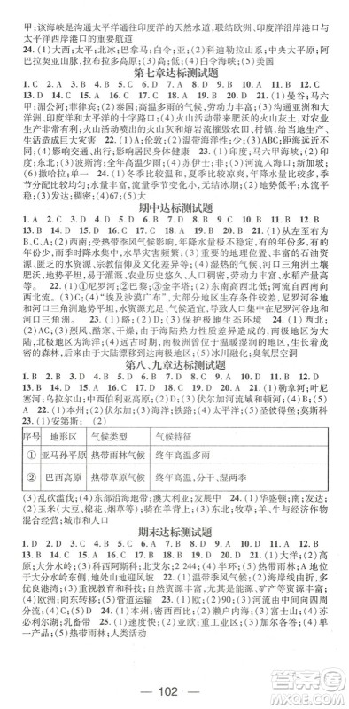 江西教育出版社2022名师测控七年级地理下册XQ星球版答案