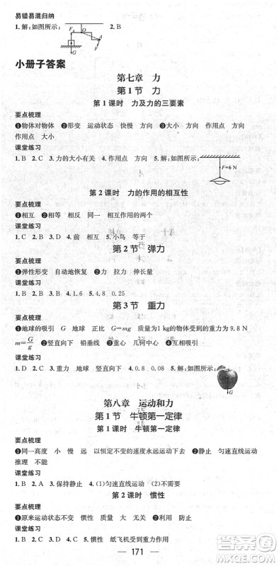 江西教育出版社2022名师测控八年级物理下册RJ人教版答案