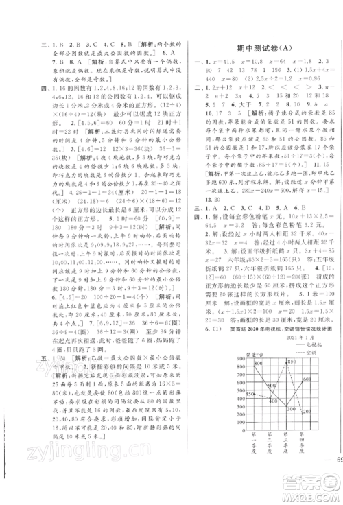 北京教育出版社2022亮点给力大试卷五年级下册数学江苏版参考答案