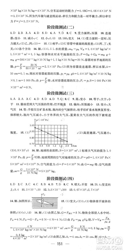 新世纪出版社2022名师测控八年级物理下册HK沪科版答案