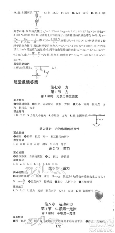 江西教育出版社2022名师测控八年级物理下册RJ人教版江西专版答案