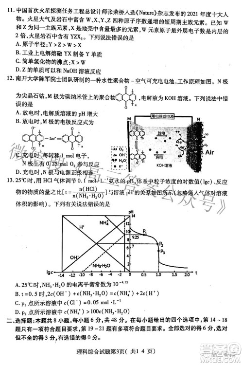 临汾市2022年高考考前适应性训练考试二理科综合试题及答案 临汾市2022年高考考前适应性训练考试二理科综合试题及答案