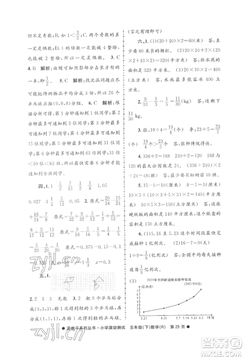 浙江工商大学出版社2022孟建平系列小学滚动测试五年级下册数学人教版参考答案