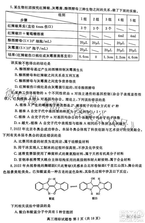 郑州市2022年高中毕业班第二次质量预测理科综合试题及答案 郑州市2022年高中毕业班第二次质量预测理科综合试题及答案